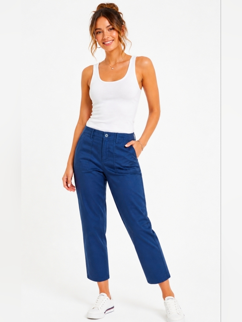 Tommy Hilfiger Navy Cotton-Lyocell Blend Pants Ankle Length Mid Rise Size Medium